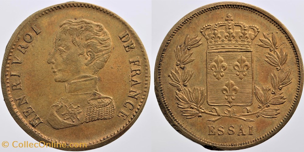 monnaies monde france 1831 henri v 2 francs essai