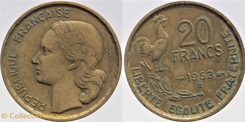 F-402 - Guiraud - 20 fr. - 1953 B monnaies monde france f 402 guiraud 20 fr 1953 b