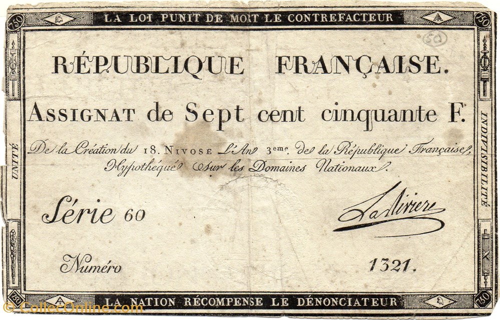 Assignat de 750 francs - 18 nivôse AN III billets europe france assignat de 750 francs 18 nivose an iii