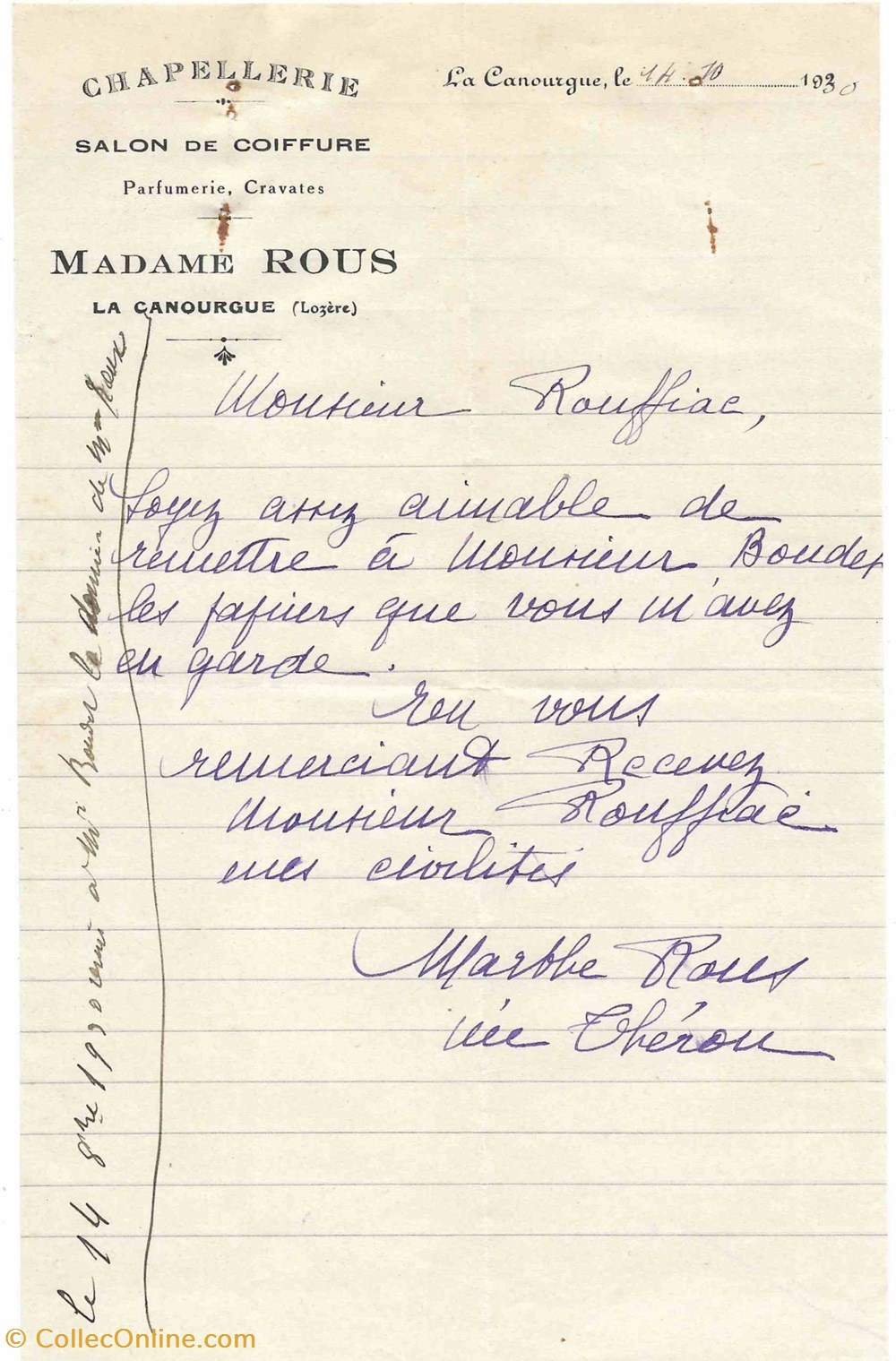 Roux Marthe (1930) documents anciens factures commerciaux roux marthe 1930