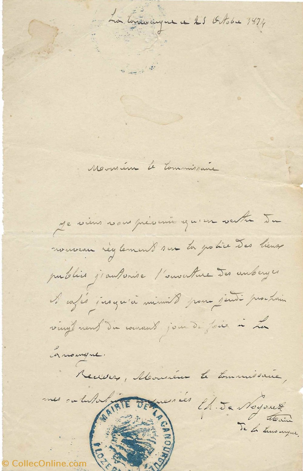 1874 - Autorisation d'ouverture des cafés et auberges jusqu'à minuit documents anciens autres 1874 autorisation ouverture des cafes et auberges jusqu a minuit