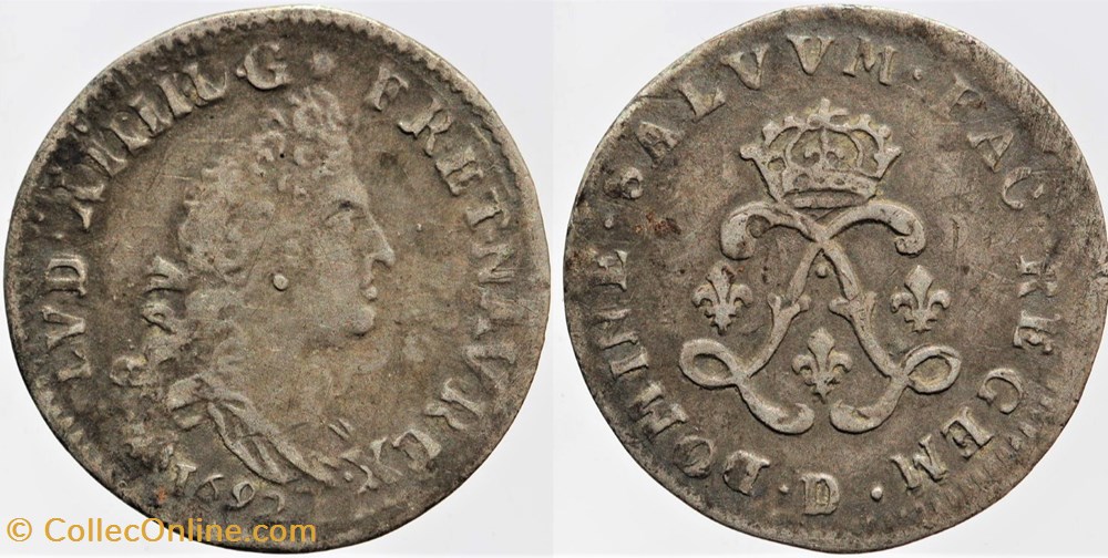 Dy 1519 - Louis XIV - 4 sols - 1692, Lyon monnaies europe medievale a france royales dy 1519 louis xiv 4 sols 1692 lyon