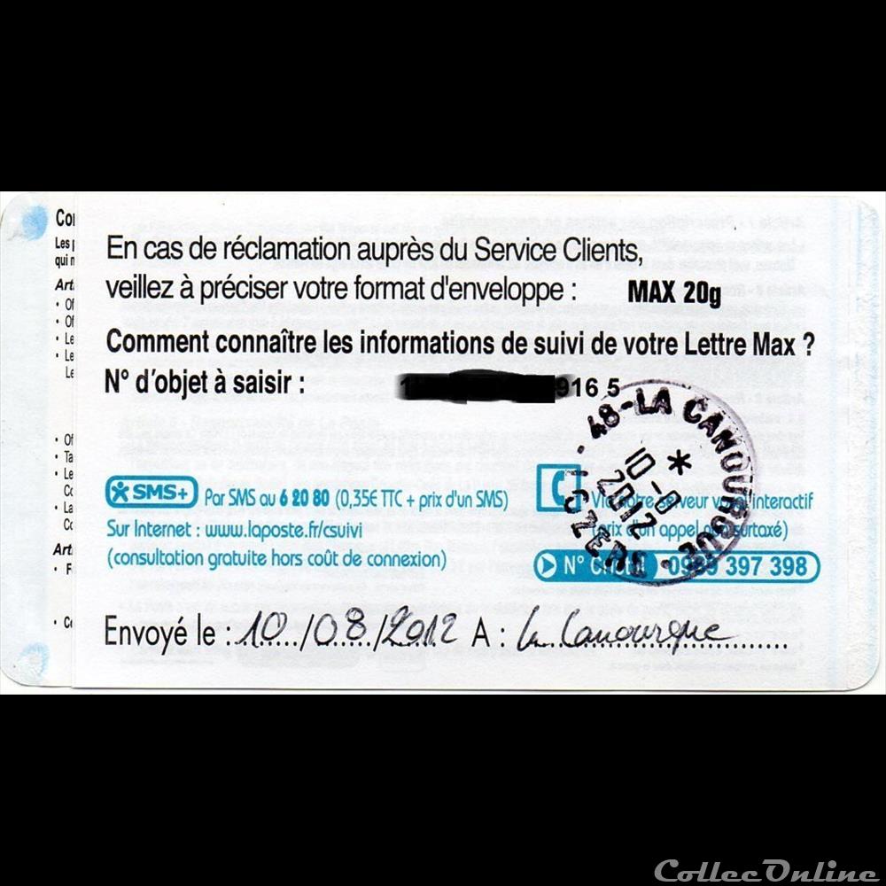marque postale europe france 2012 type a9 48 la canourgue