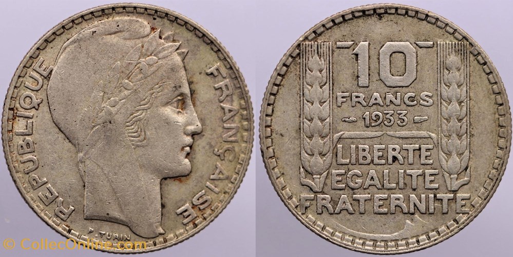 F-360 - Turin - 10 fr. - 1933 fantôme monnaies monde france f 360 turin 10 fr 1933 fantome