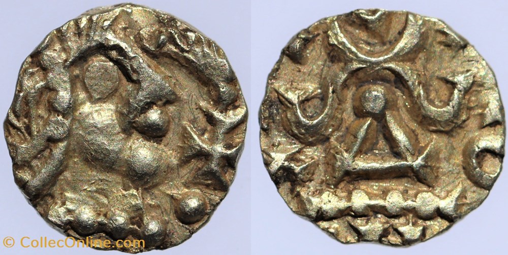 Banassac, dernier type de frappe en or avec rameau, croix et point. monnaies europe medievale royaumes francs banassac dernier type de frappe en or avec rameau croix et point