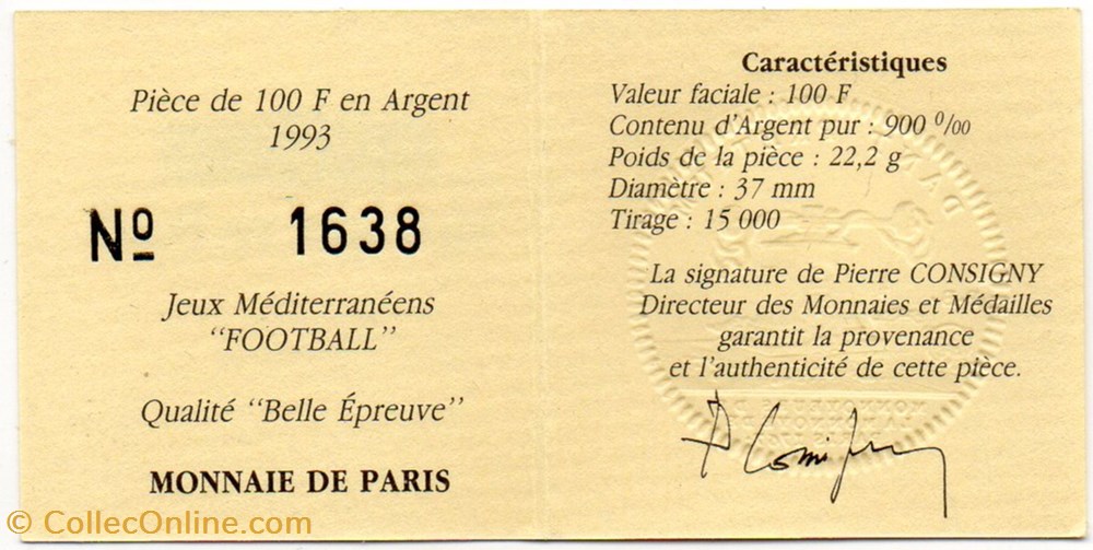 1993 - 15 écus/100 franc argent B.E. monnaies monde france 1993 15 ecus 100 franc argent b e