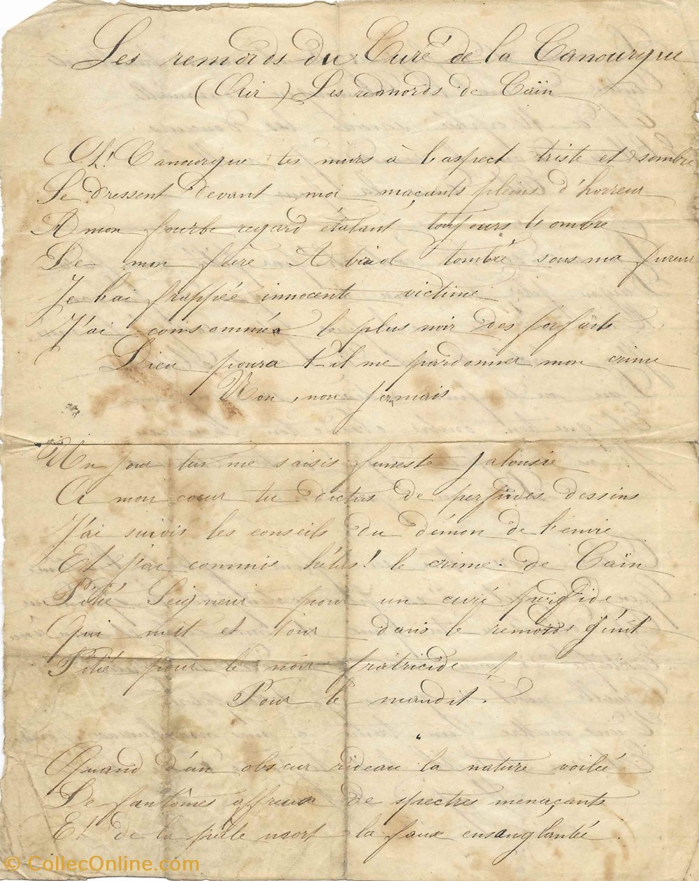 1900 (vers) - Les remords du Curé de la Canourgue documents anciens autres 1900 vers les remords du cure de la canourgue
