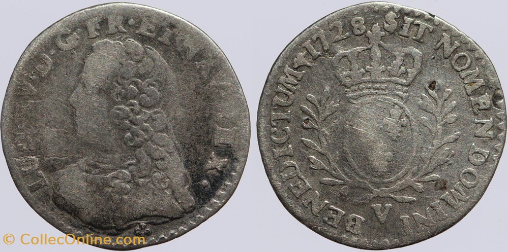 Dy 1679 - Louis XV - 1/20 d'écu - 1728, Troyes monnaies europe medievale a france royales dy 1679 louis xv 1 20 ecu 1728 troyes