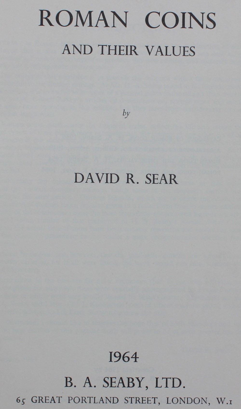 1964 - Roman coins and their values - D. R. Sear monnaies livres ouvrages 1964 roman coins and their values d r sear