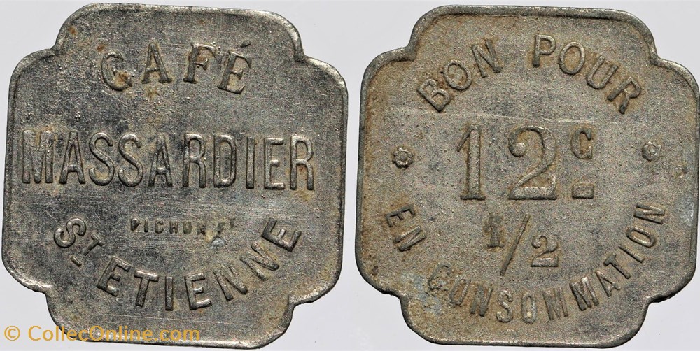 42 - St-Etienne - Café Massardier - 12 1/2 centimes monnaies monde france 42 st etienne cafe massardier 12 1 2 centimes