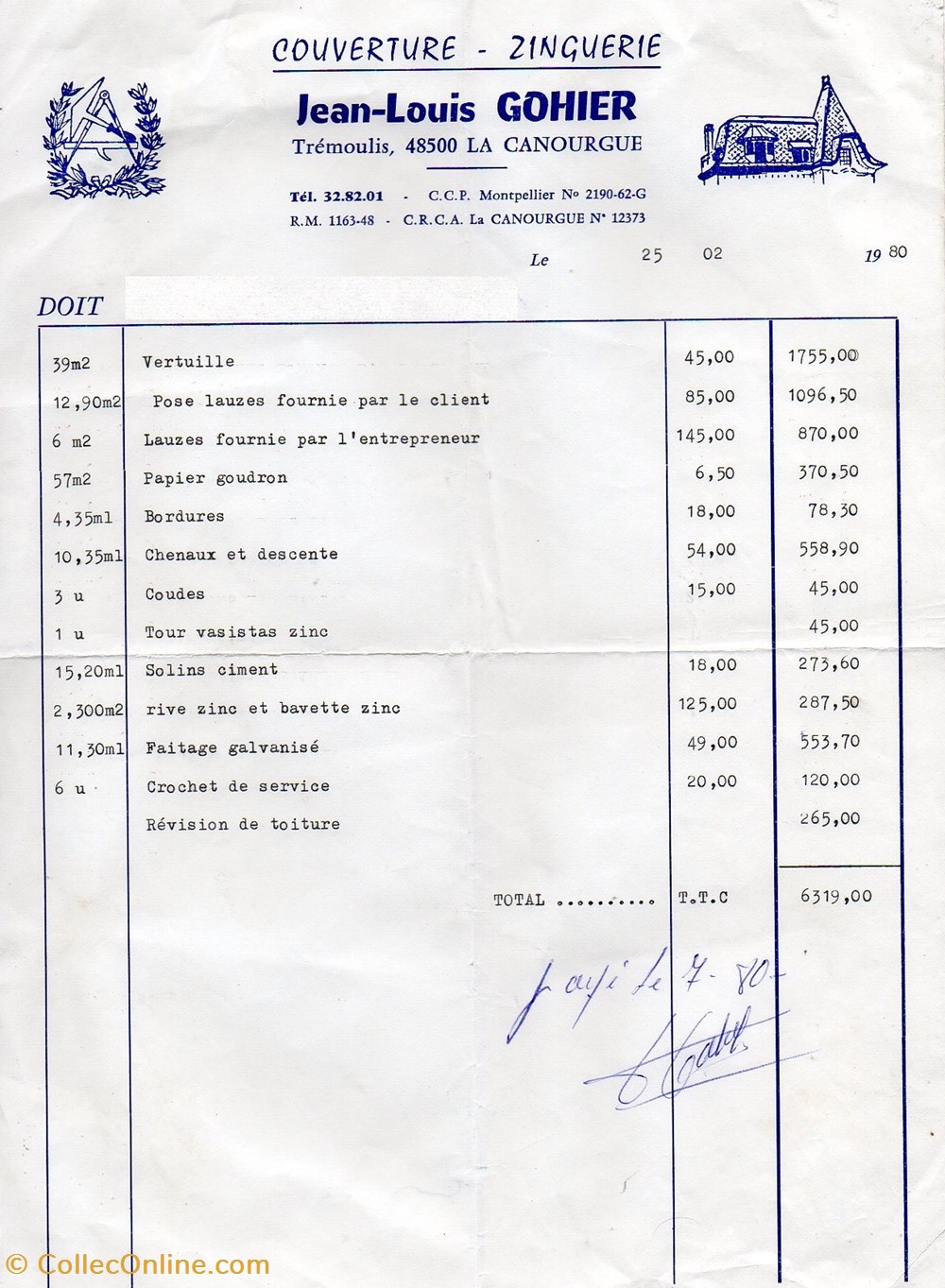 Gohier Jean-Louis (1980) documents anciens factures commerciaux gohier jean louis 1980
