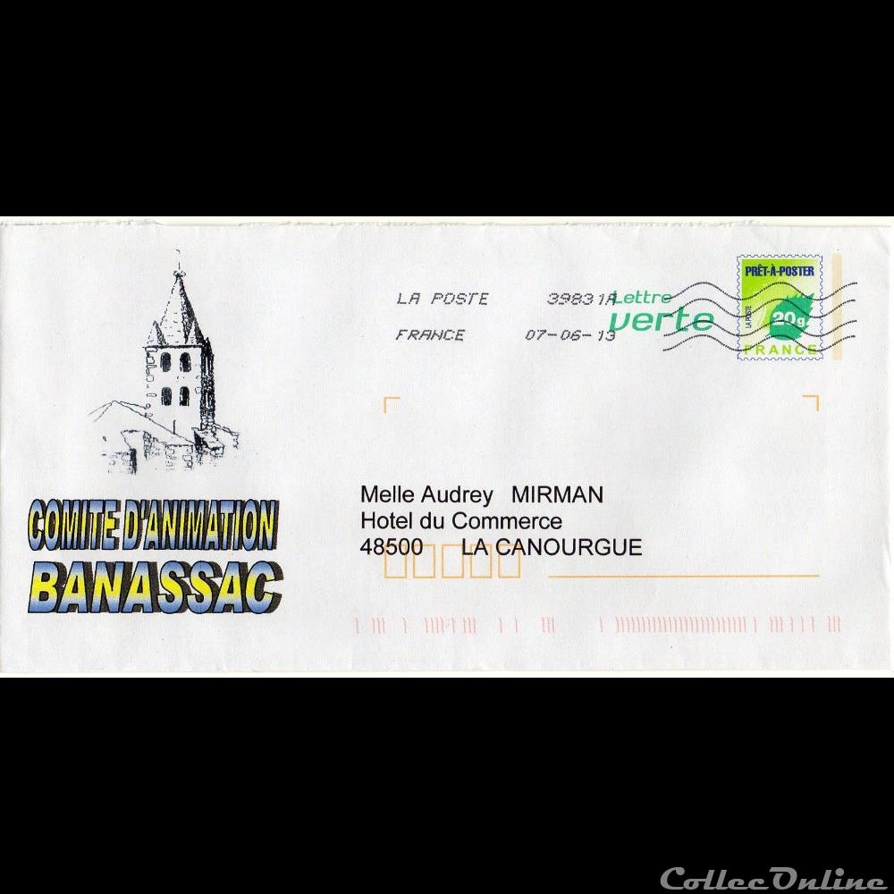 2013 - Enveloppe pré-timbrée, Banassac marque postale europe france 2013 enveloppe pre timbree banassac