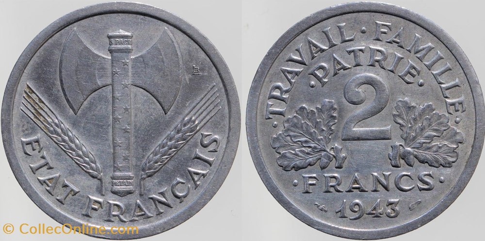 F-270 - Bazor - 2 frs. - 1943 monnaies monde france f 270 bazor 2 frs 1943