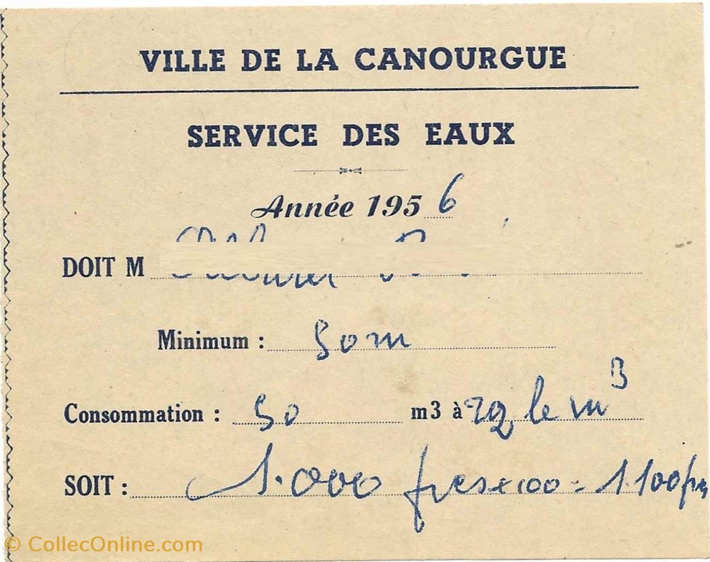 1956 - Service des eaux documents anciens factures commerciaux 1956 service des eaux