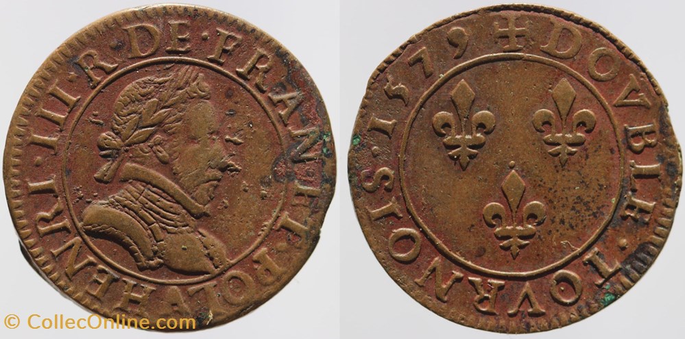 monnaies europe medievale france royales dy 1152 henri iii double tournois 1579 paris