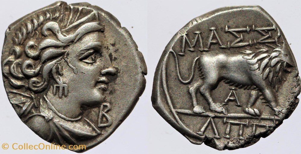 Massalia - Drachme légère au lion monnaies antiques av jc ap celtes massalia drachme legere au lion
