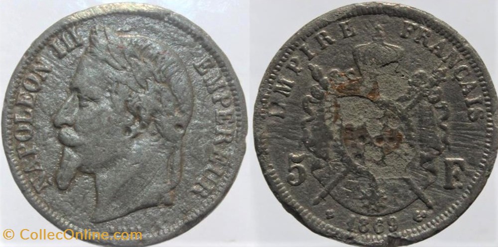 F-331 - Second Empire - 5 francs - 1869 BB, fausse monnaies monde france f 331 second empire 5 francs 1869 bb fausse