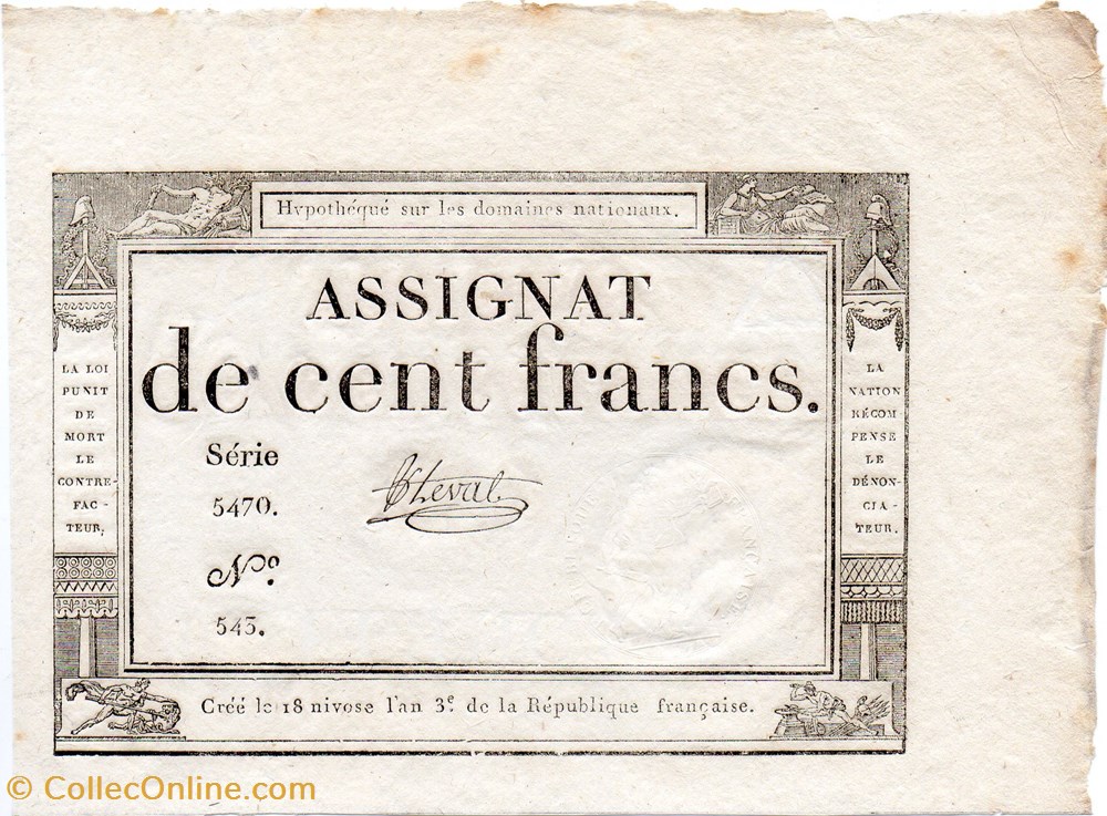 Assignat de 100 francs - 18 nivôse AN III billets europe france assignat de 100 francs 18 nivose an iii