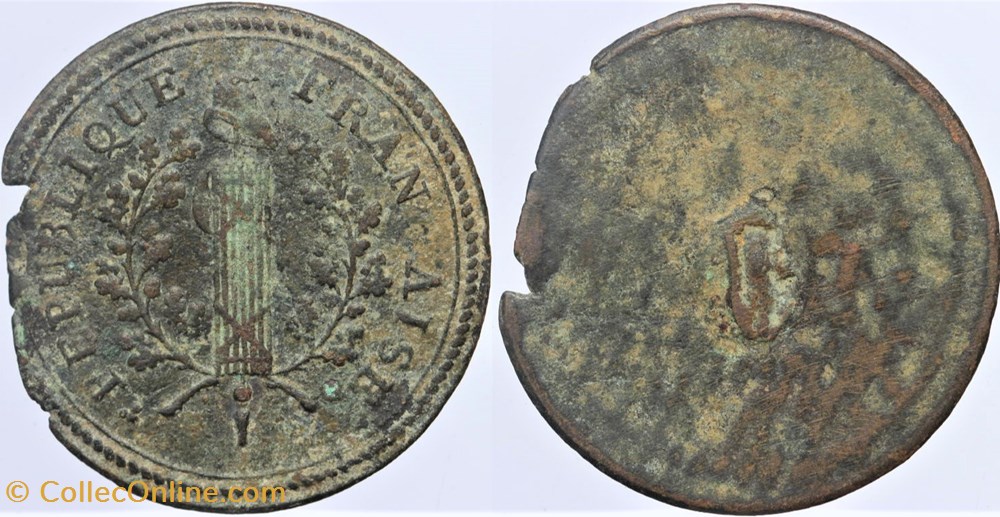 1793 (vers) - Constitution - Module de 6 deniers monnaies monde france 1793 vers constitution module de 6 deniers