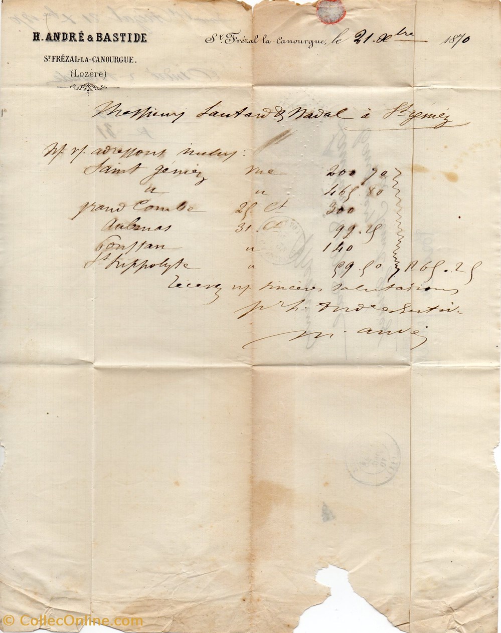 documents anciens factures commerciaux andre h bastide 1870
