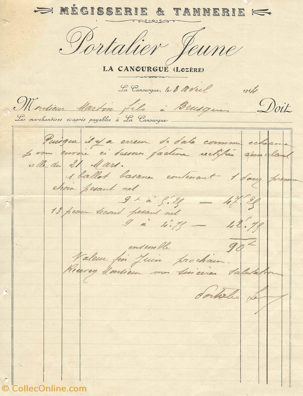 Portalier Jeune (1914) documents anciens factures commerciaux portalier jeune 1914