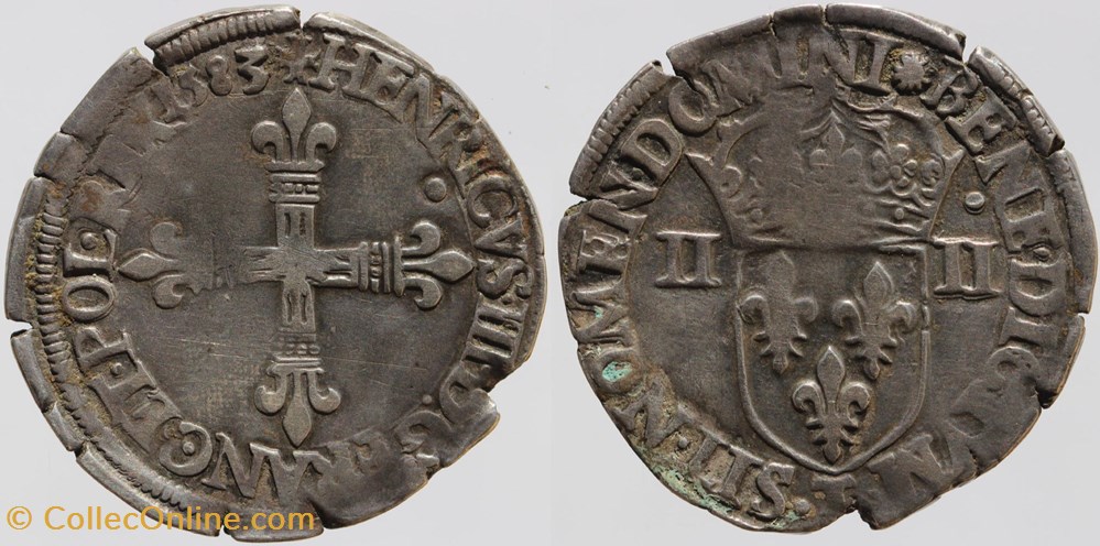 monnaies europe medievale france royales dy 1133 henri iii quart ecu 1583 nantes
