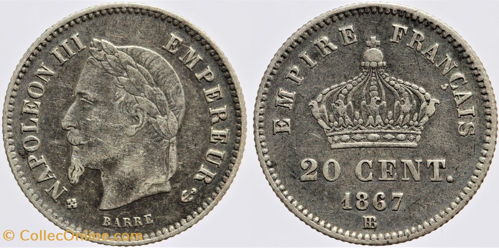 F-150 - Second Empire - 20 centimes - 1867 BB monnaies monde france f 150 second empire 20 centimes 1867 bb