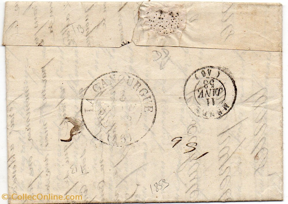 1853 - Cachet type 13, sur arrivée documents anciens marques postales europe 1853 cachet type 13 sur arrivee