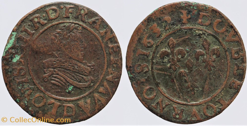 monnaies europe medievale a france royales dy 1366 louis xiii double tournois 1632 lyon