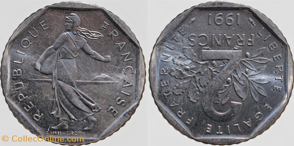 monnaies monde france f 272 roty 2 frs 1991 frappe medaille