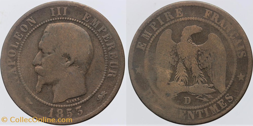 F-133 - Second Empire - 10 centimes - 1853 D monnaies monde france f 133 second empire 10 centimes 1853 d