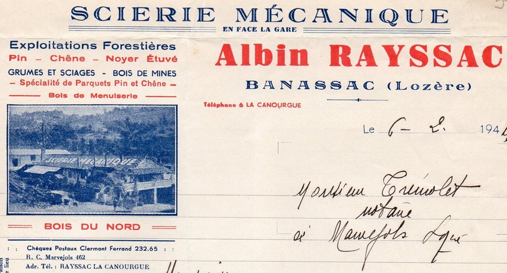 Rayssac Albin (1944) documents anciens factures commerciaux rayssac albin 1944
