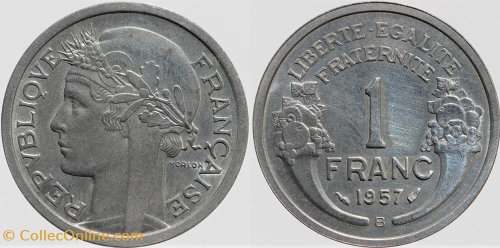 F-221 - Morlon - 1 fr. - 1957 B monnaies monde france f 221 morlon 1 fr 1957 b