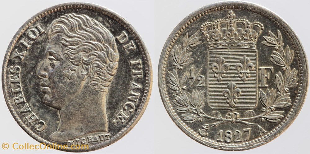 F-180 - Charles X - 1/2 franc - 1827 Paris monnaies monde france f 180 charles x 1 2 franc 1827 paris