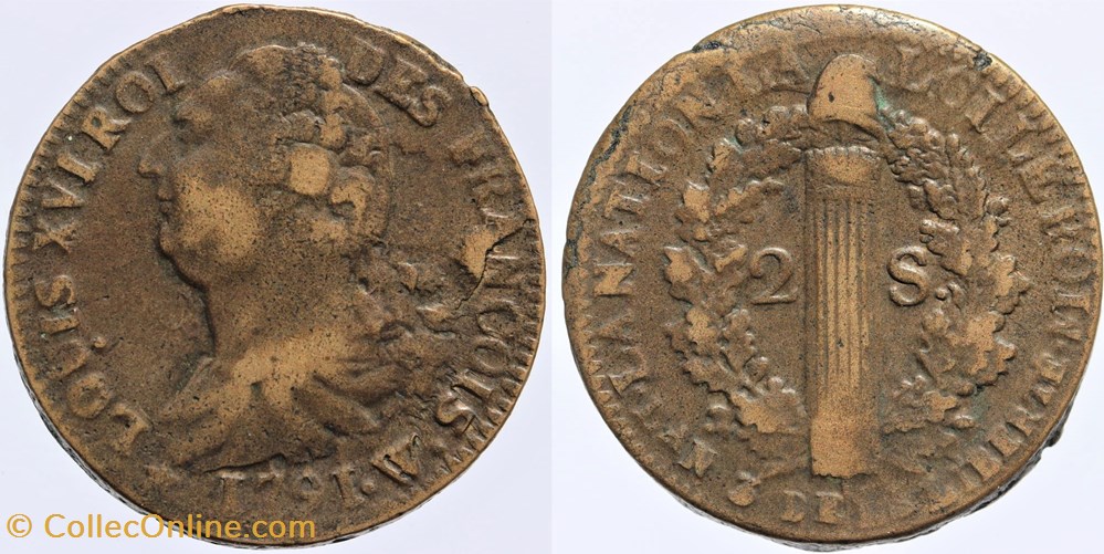 R-37 - Louis XVI - 2 sols - 1791 Lille monnaies europe medievale a france royales r 37 louis xvi 2 sols 1791 lille