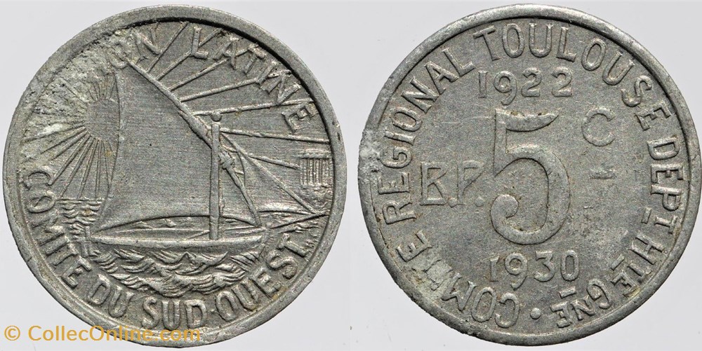 31 - Toulouse - Union Latine - 5 cent. monnaies monde france 31 toulouse union latine 5 cent
