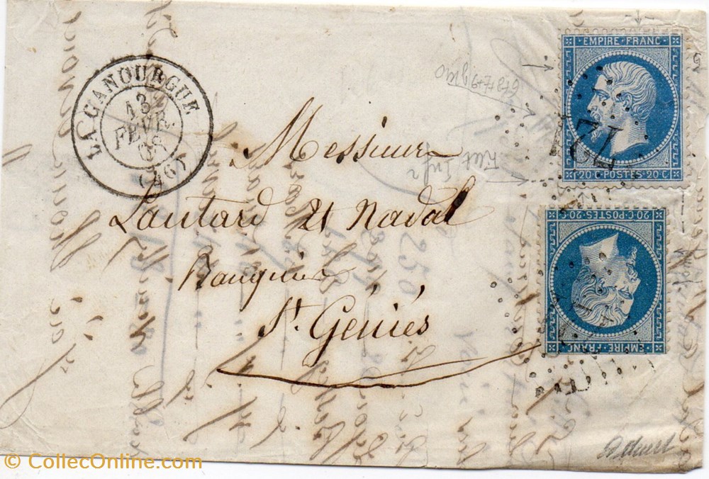 1868 - Cachet type 15 + G.C. 721 documents anciens marques postales europe 1868 cachet type 15 g c 721