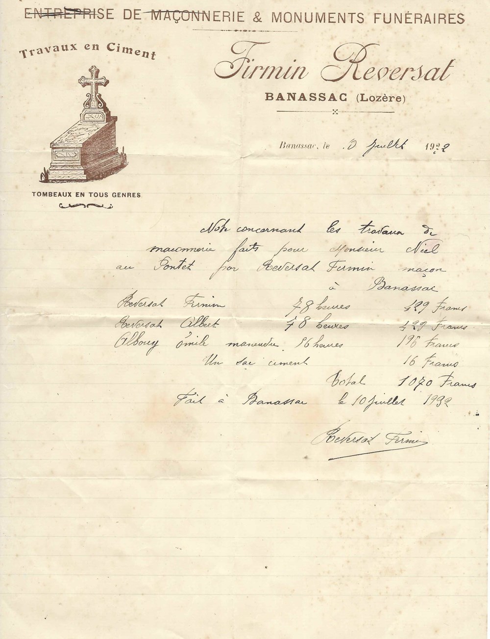 Reversat Firmin (1932) documents anciens factures commerciaux reversat firmin 1932