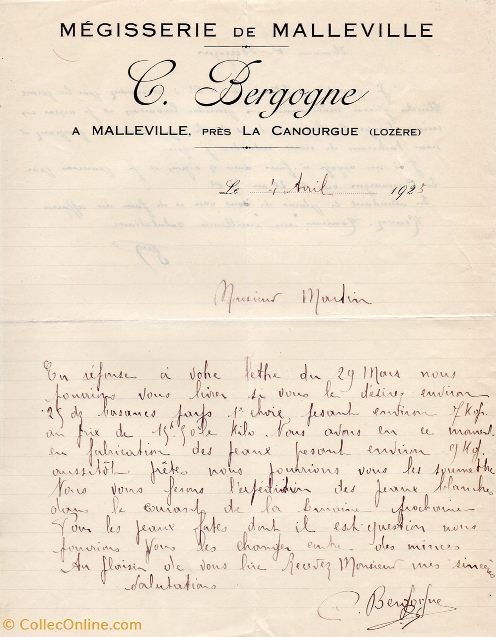 documents anciens factures commerciaux bergogne casimir 1923