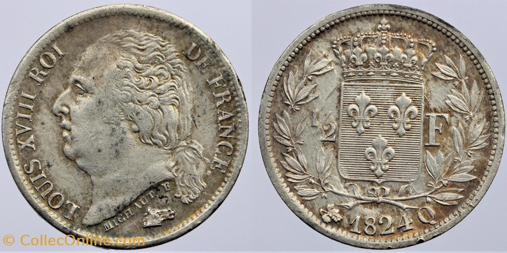 F-179 - Louis XVIII - 1/2 franc - 1824 Perpignan monnaies monde france f 179 louis xviii 1 2 franc 1824 perpignan