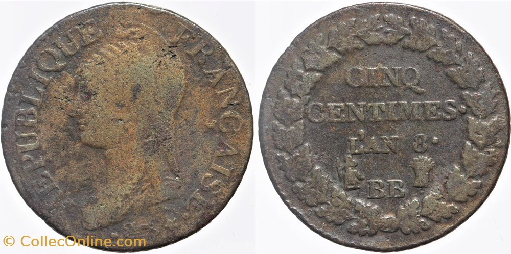 F-115 - Directoire - 5 centimes - AN 8 Strasbourg monnaies monde france f 115 directoire 5 centimes an 8 strasbourg