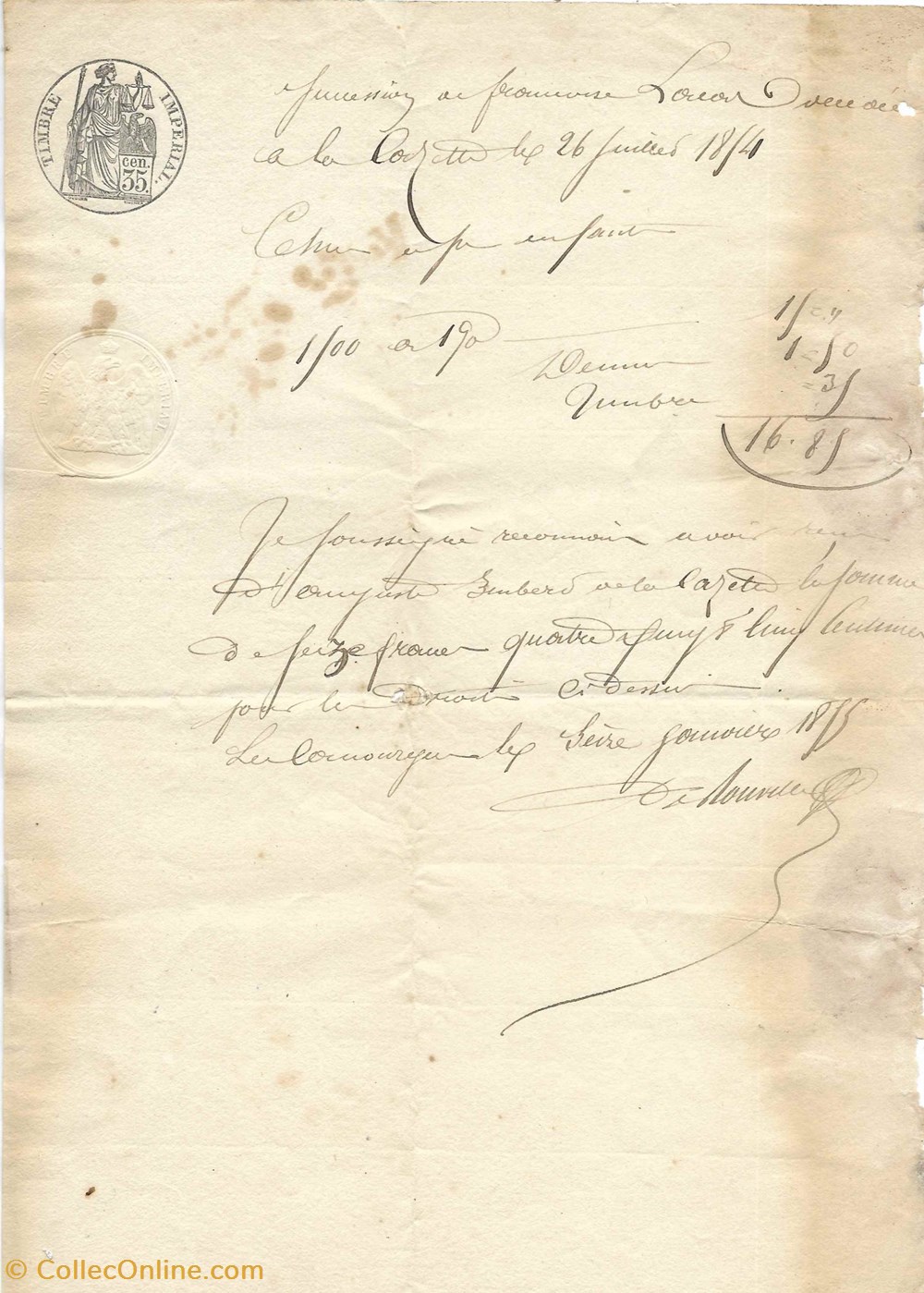 documents anciens autres 1854 recu de succession