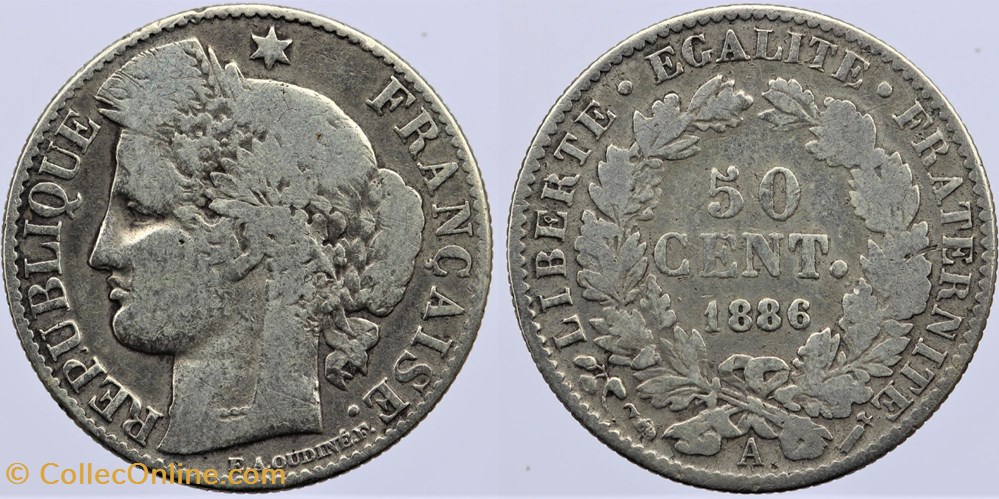 monnaies monde france f 189 troisieme republique ceres 50 c 1886 a