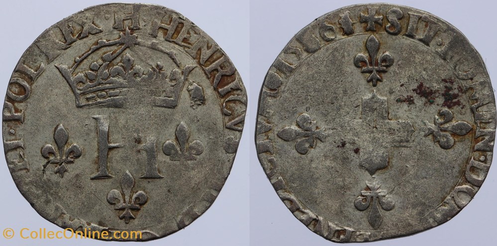 monnaies europe medievale france royales dy 1136 henri iii double sol 1586 la rochelle