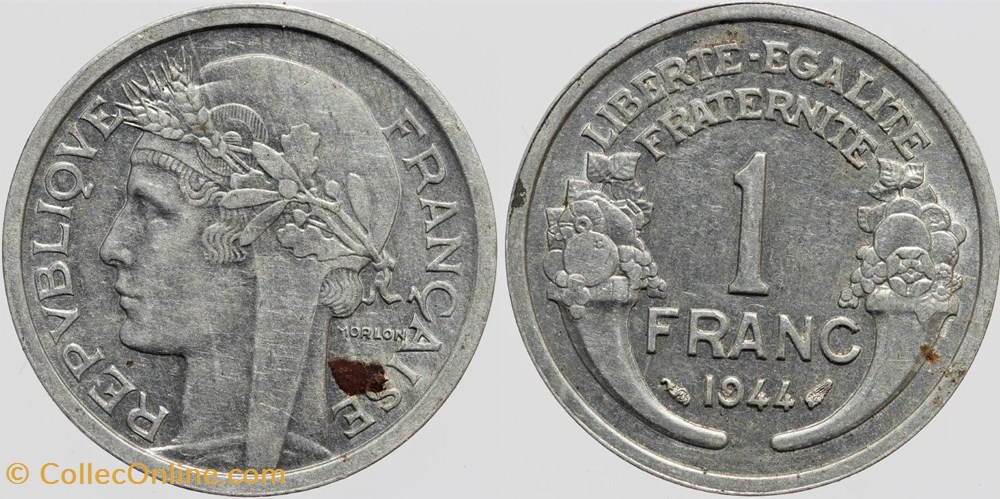 F-221 - Morlon - 1 fr. - 1944 monnaies monde france f 221 morlon 1 fr 1944