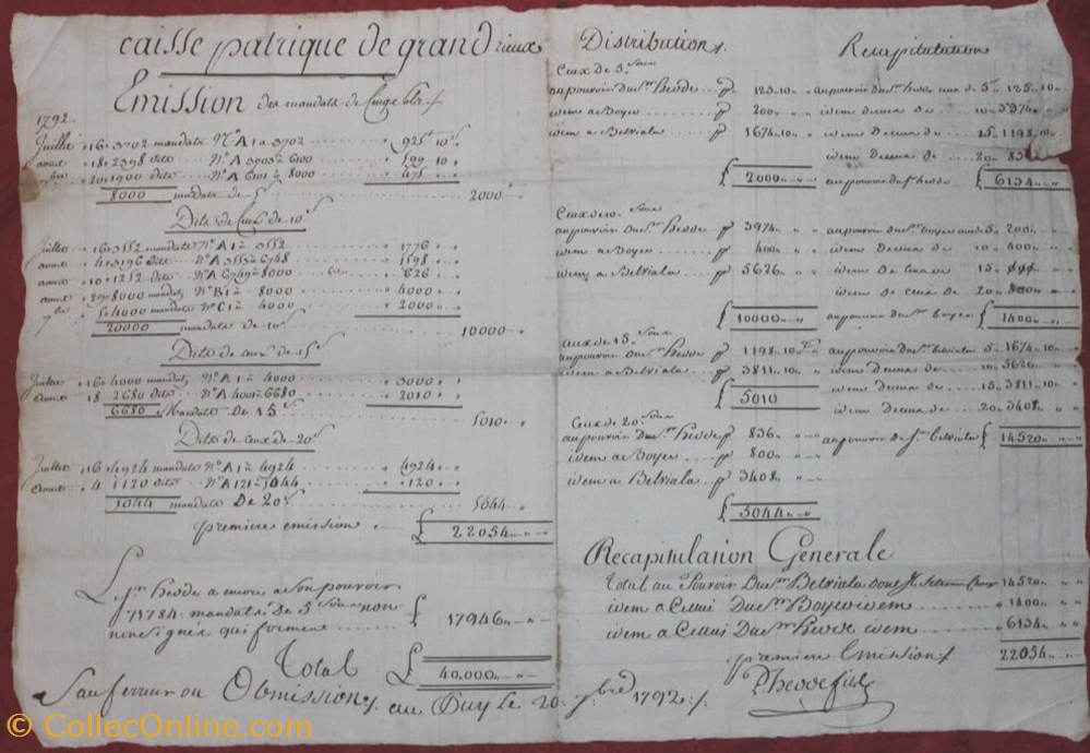 Récapitulatif de la Caisse de Grandrieu (Lozère) billets europe france recapitulatif de la caisse de grandrieu lozere