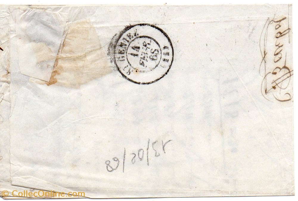 1868 - Cachet type 15 + G.C. 721 documents anciens marques postales europe 1868 cachet type 15 g c 721