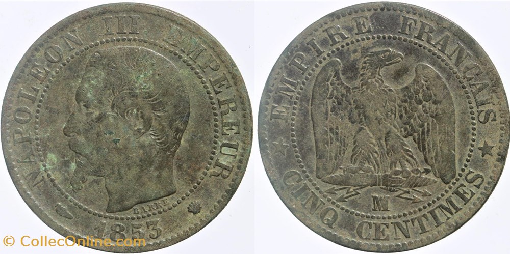F-116 - Second Empire - 5 centimes - 1853 MA monnaies monde france f 116 second empire 5 centimes 1853 ma