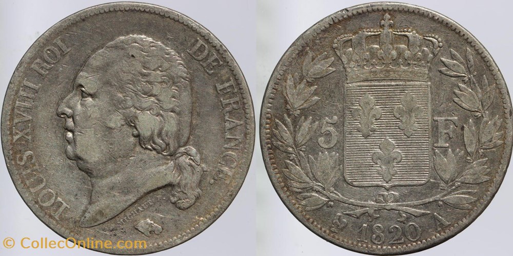 F-309 - Louis XVIII - 5 francs - 1820 Paris monnaies monde france f 309 louis xviii 5 francs 1820 paris