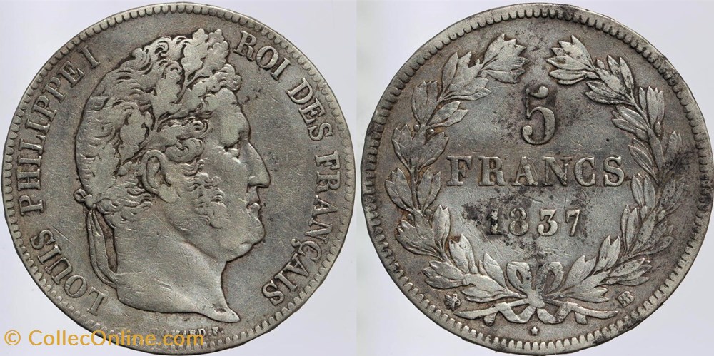 F-324 - Louis Philippe I - 5 francs - 1837 Strasbourg monnaies monde france f 324 louis philippe i 5 francs 1837 strasbourg